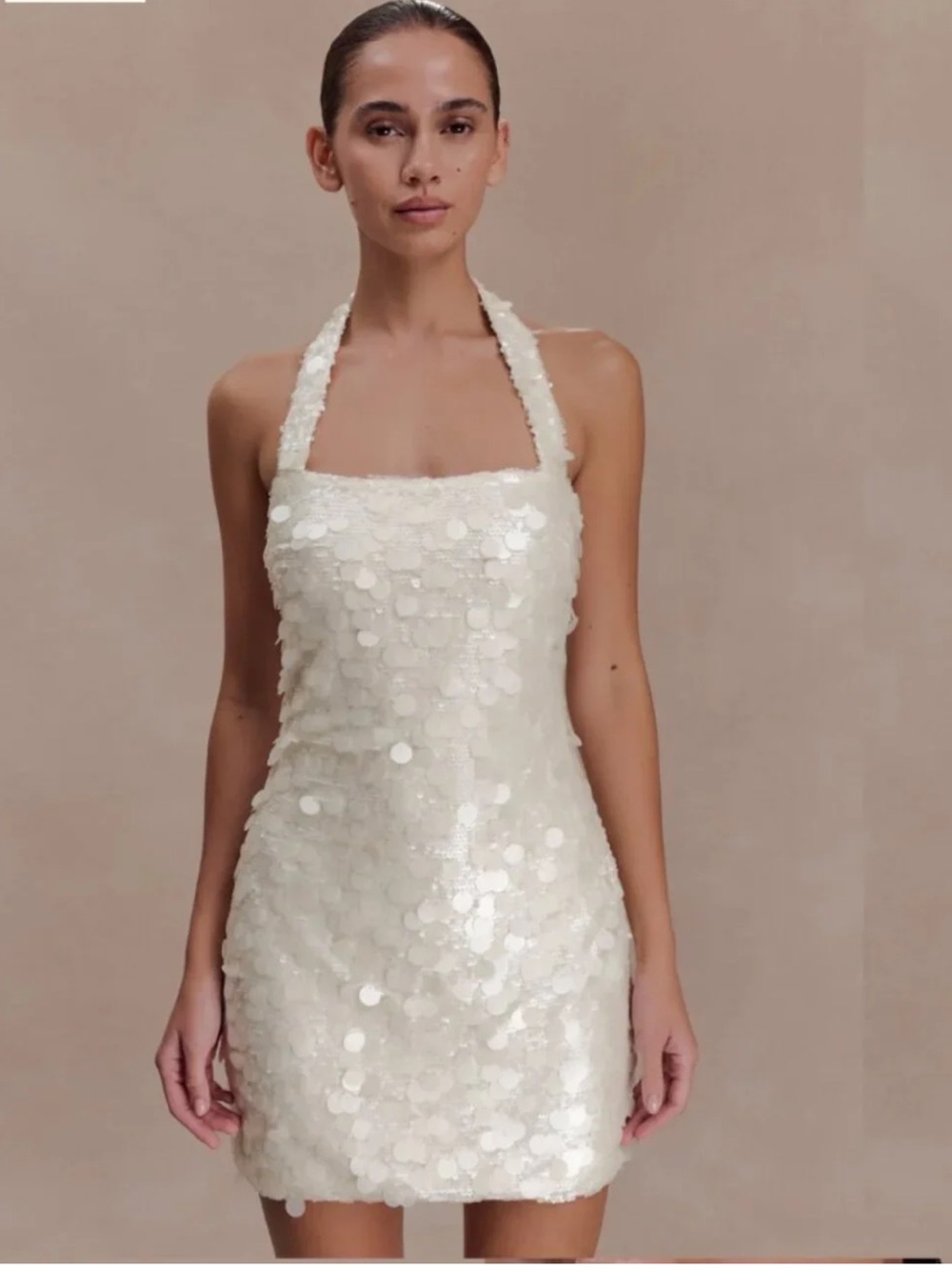 NWT Meshki Caralee Sequin Halter Mini Dress in Ivory